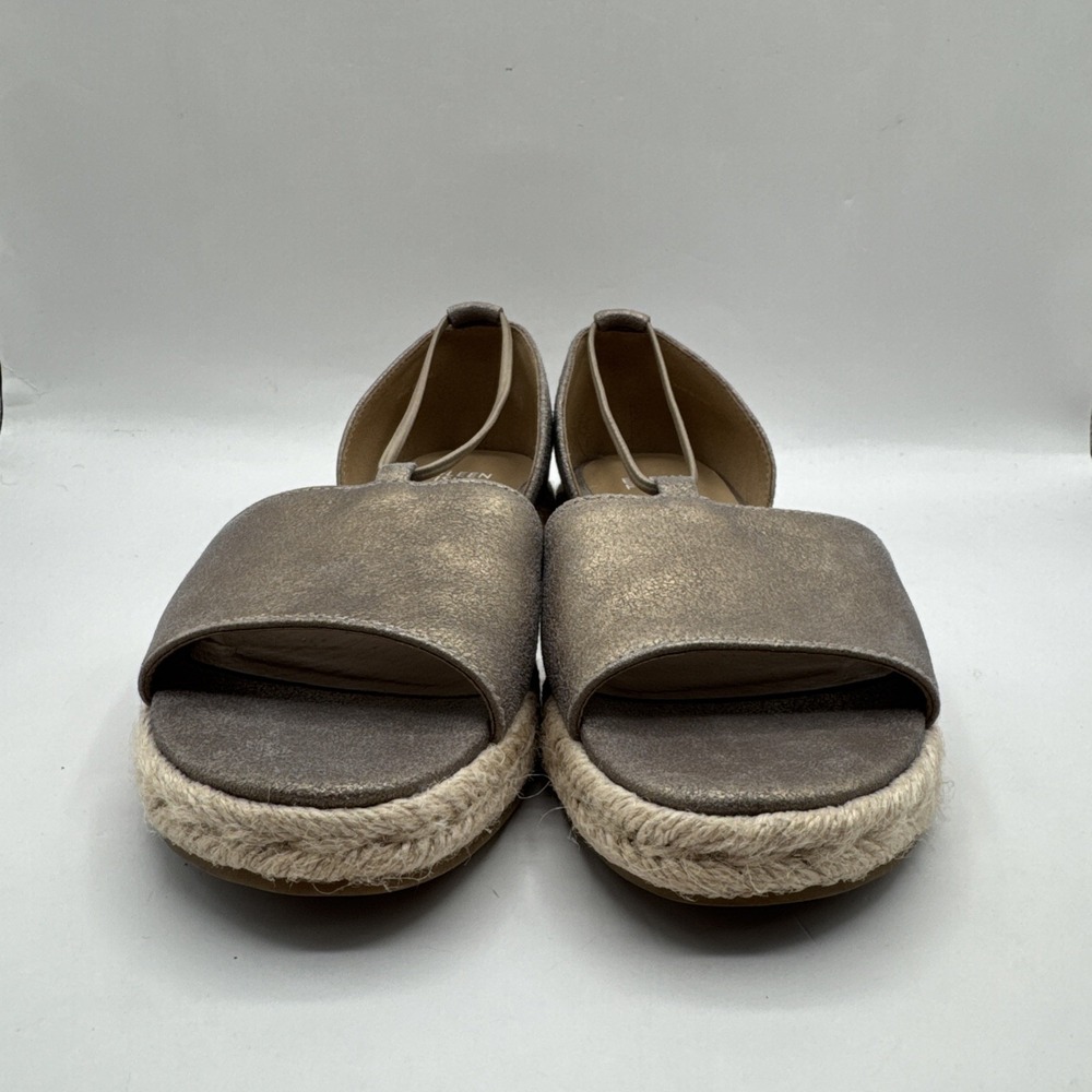 Eileen Fisher Lee Gold Leather d'Orsay Espadrille Flat Slip On Sandal Shoes 7.5 - Picture 2 of 13